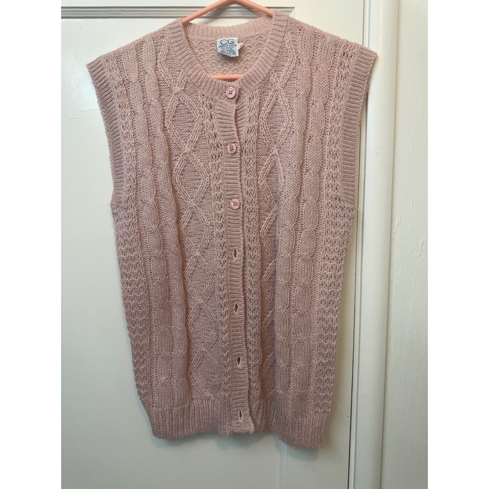 Career Guild Vintage Mohair Blend Cable Knit Sweater Vest Pink Small Sleeveless